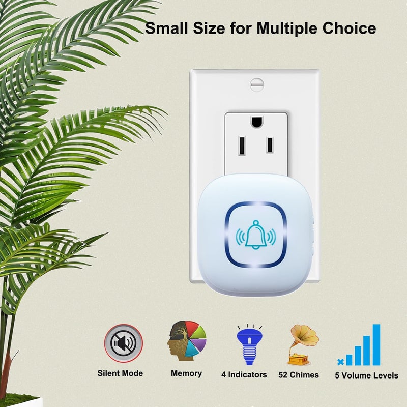 LUAMB Wireless Doorbell, 1,200ft Wireless Range Doorbell,5 Volume Levels Loud Enough, Mute Mode with 52 Chimes,LED Flashing and Memory Setting. - Image 2
